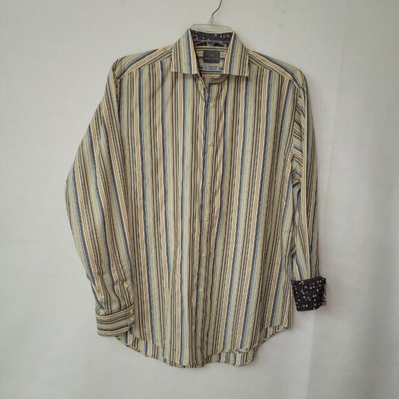 Thomas Dean Shirt Mens L Stripe Flip Cuff Long Sleeve Dress Office Business - Picture 1 of 12